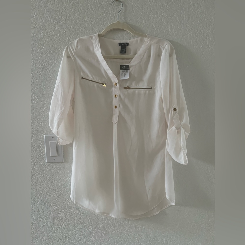 Women’s Blouse, Rue 21, White, 3/4 Sleeves, Size S, NWT